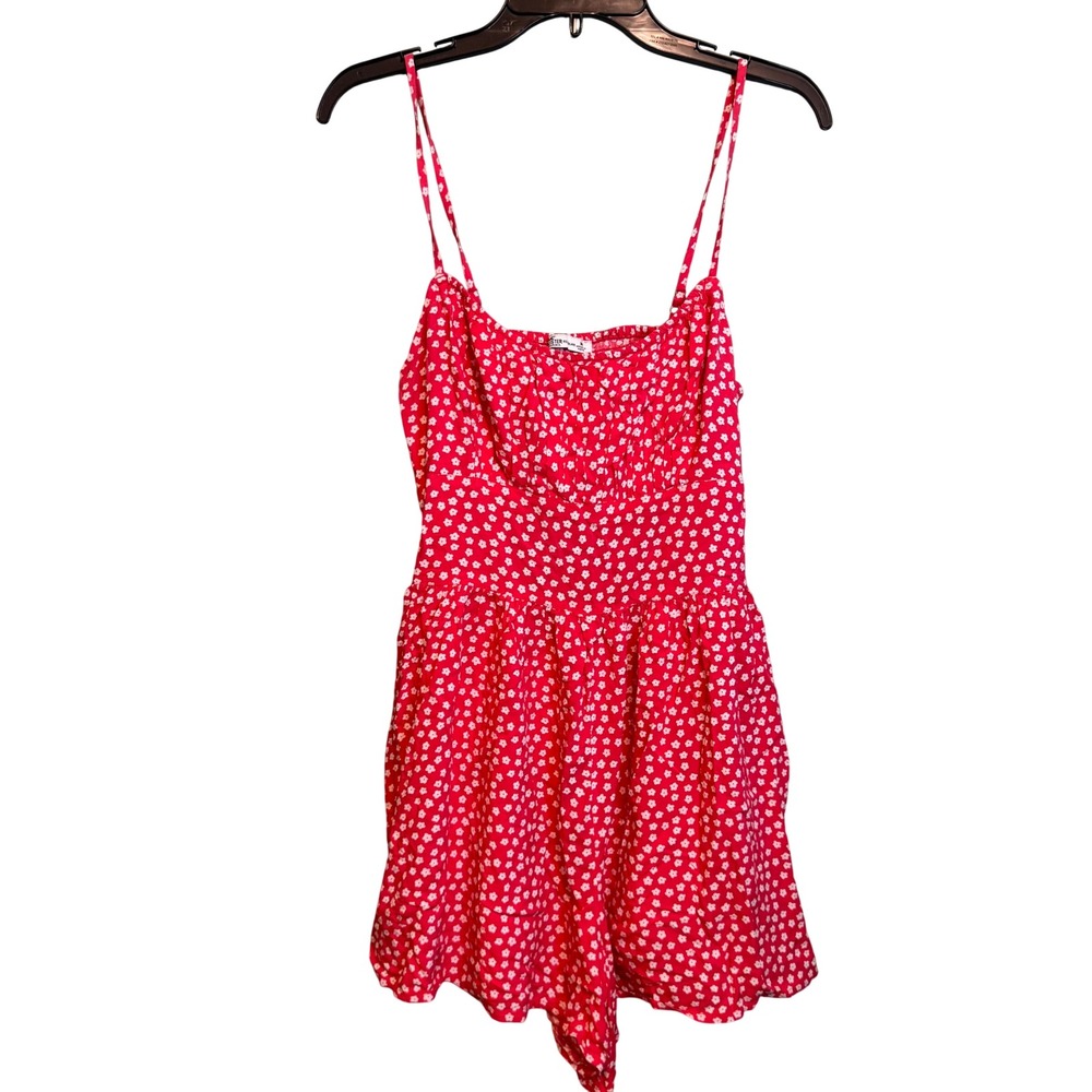 Hollister Womens Red White Ditsy Floral Cutout Smocked Back Summer Romper Size M - Picture 1 of 6